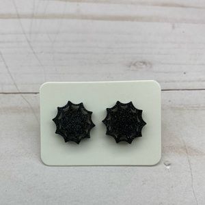 Black Glittery Spider Web Earrings